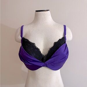 Cacique Silky Purple Black Lace Bra 42D NWOT